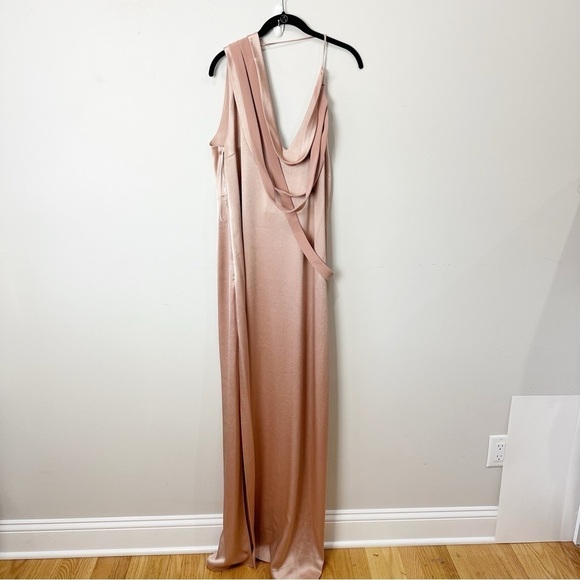 Halston Heritage Slip Gown Almond Pink Draped Deep V Open Back Black Tie Wedding - Picture 4 of 10